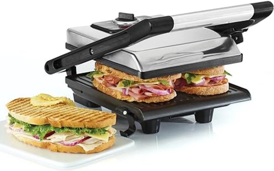 Elektrische Grill Sandwichmaker Panini Lekker Eten Maken Verstelbare Hoogte 27 cm Roestvrij Staal