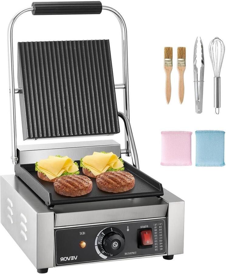 Elektrische Grill Sandwichmaker Panini Lekker Lunchen Snelle Gelijkmatige Warmte 22 x 23 cm Zilver