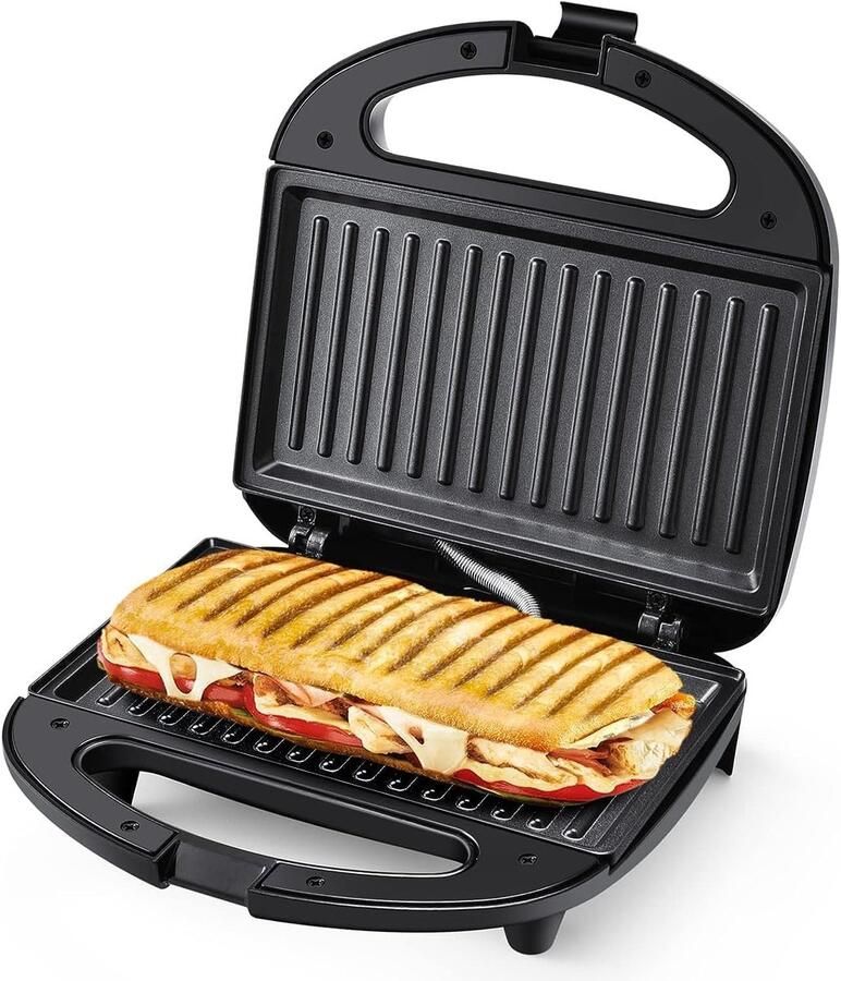 Elektrische Grill Sandwichmaker Toastplaat Snelle Maaltijden Antiaanbaklaag 750 Watt Zwart