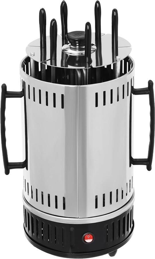 Elektrische grill sjasliekgrill met motor verticale dönerspies met 6 sjasliekspiesen 1000 W dönergrill roestvrij staal kebab maker verticale grill vetopvangschalen kebab grill (SW-6: 6