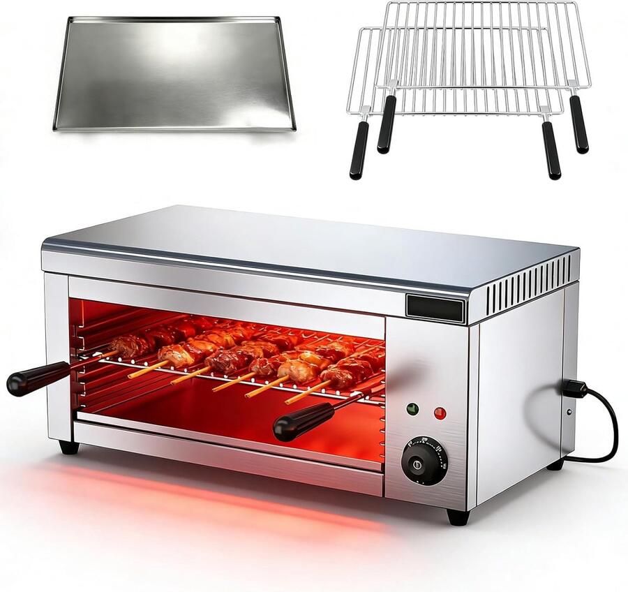Elektrische Grill Tafelbarbecue Oven Keuken Gebruik Dubbele Grillroosters 61 x 30 x 28 cm Zilverkleurig