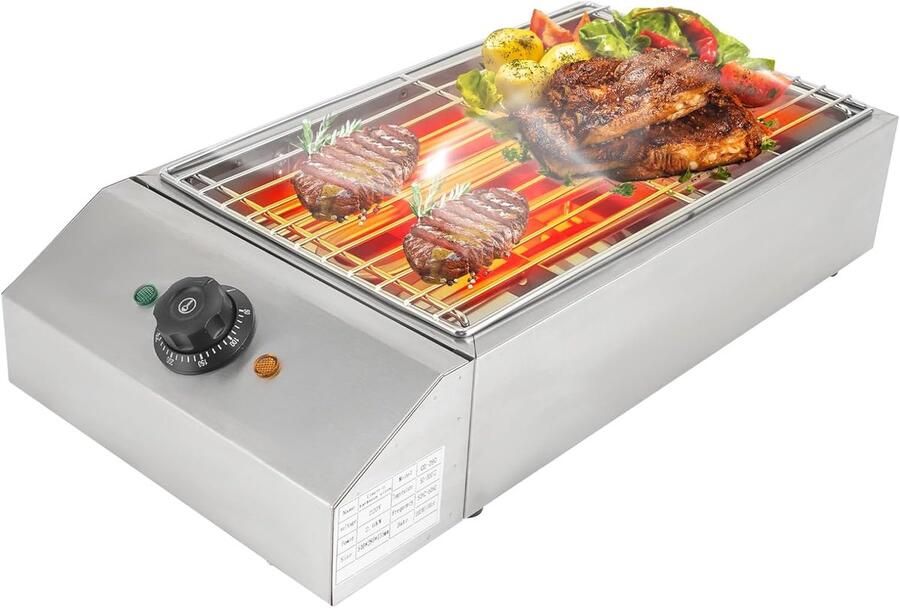 Elektrische Tafelgrill Party Grill Binnen Grillen Instelbare Temperatuur 58 x 28 x 135 cm Zilver