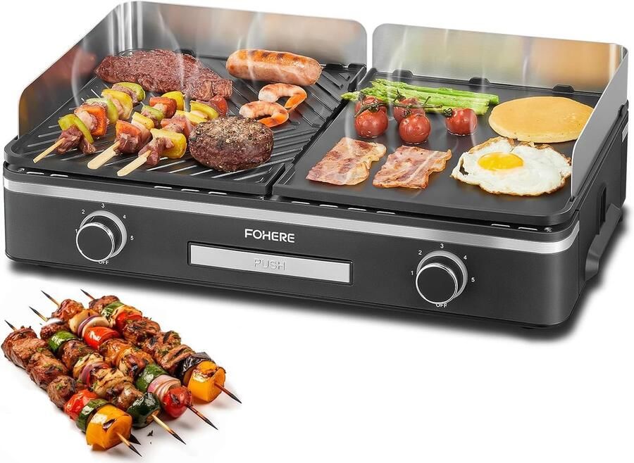 Elektrische Grill Tafelgrill Duo Buiten koken Dubbele temperatuurregeling 51 x 30 x 15.8 cm Zilver