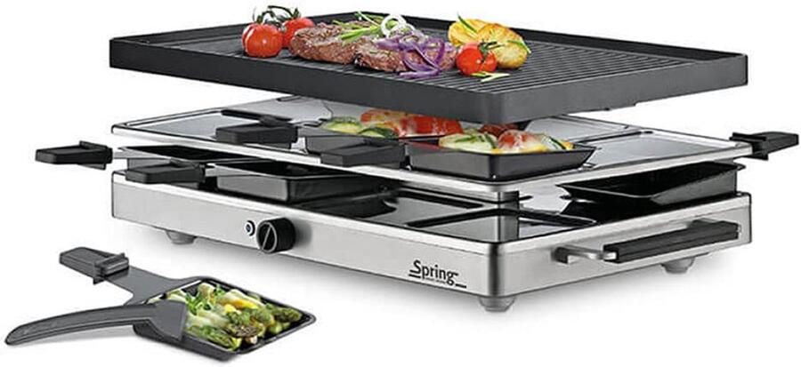 Elektrische Grill Tafelgrill Raclette Gezellig Eten Dubbelzijdig Plaat 8 Personen Zwart
