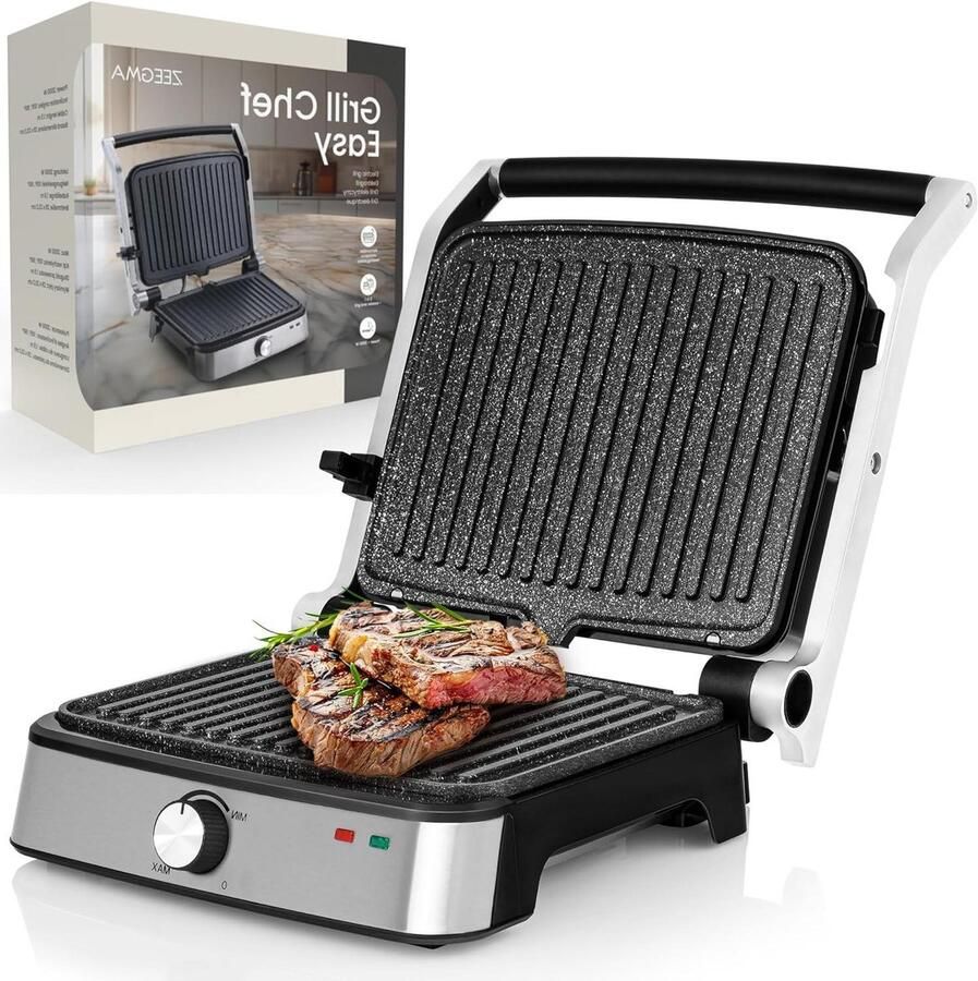 Elektrische Grill Tosti Panini Binnen Grillen 2-in-1 Functie 29 x 23 cm Zilver