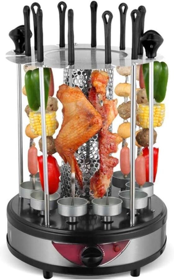 Elektrische Grill Verticale Oven Barbecue Thuis 360 Graden Bruining 250 mm Vork Zilver