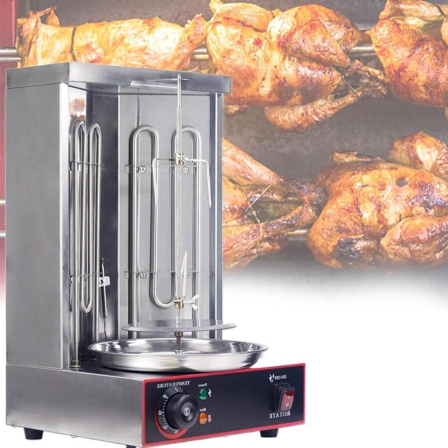 Elektrische Grill Verticale Rotisserie Vlees Grillen Automatische Rotatie 3000W Zilver