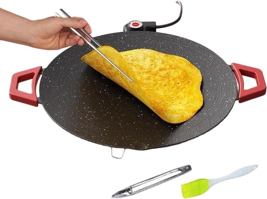 Elektrische grill voor binnen snelle verwarming kleine en ronde binnengrill met oliekwast en BBQ-tangen voor keuken barbecue ontbijt bakken biefstuk pannenkoek B
