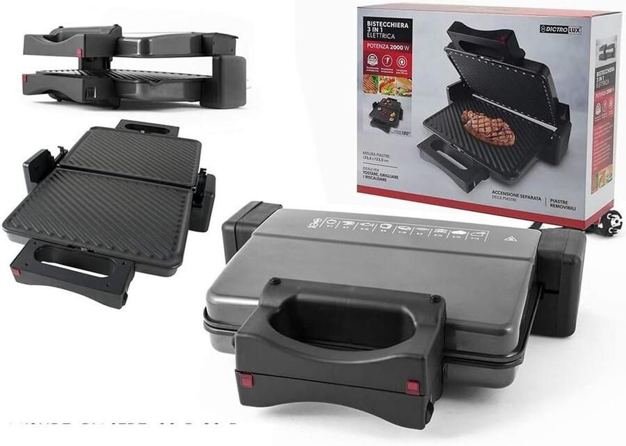 Elektrische Grillpan Contactgrill Veelzijdig Koken 3-in-1 Functie 33.5x23.5 cm Zwart
