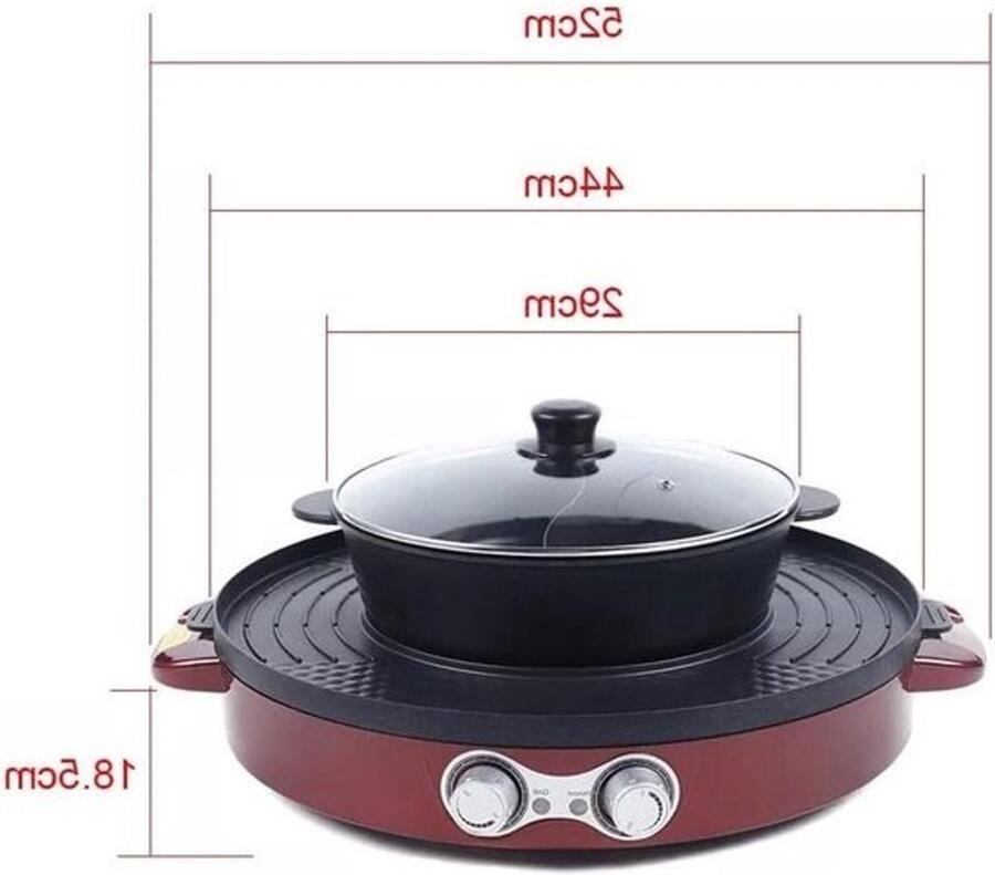 Elektrische Grillpan Hot Pot Raclette Samen Eten 2-in-1 Design 52 x 18.5 cm Rood