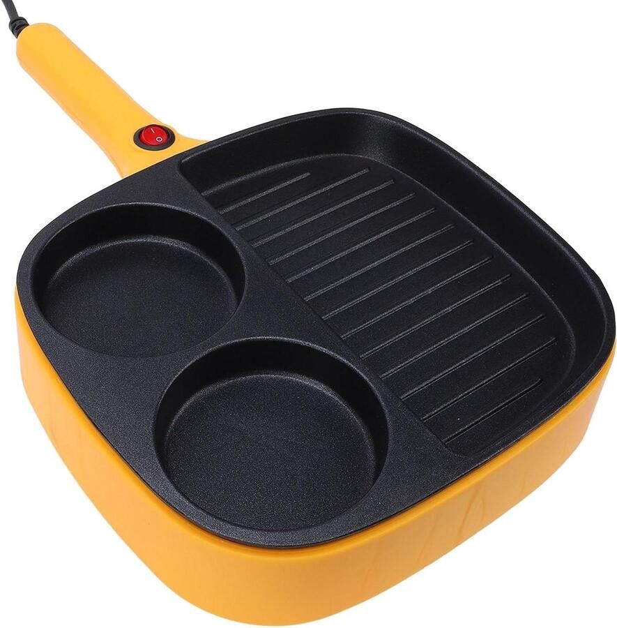 Elektrische Grillpan Koekenpan Verdeelde Pan Eten Bereiden Anti-aanbaklaag 900 W Zwart