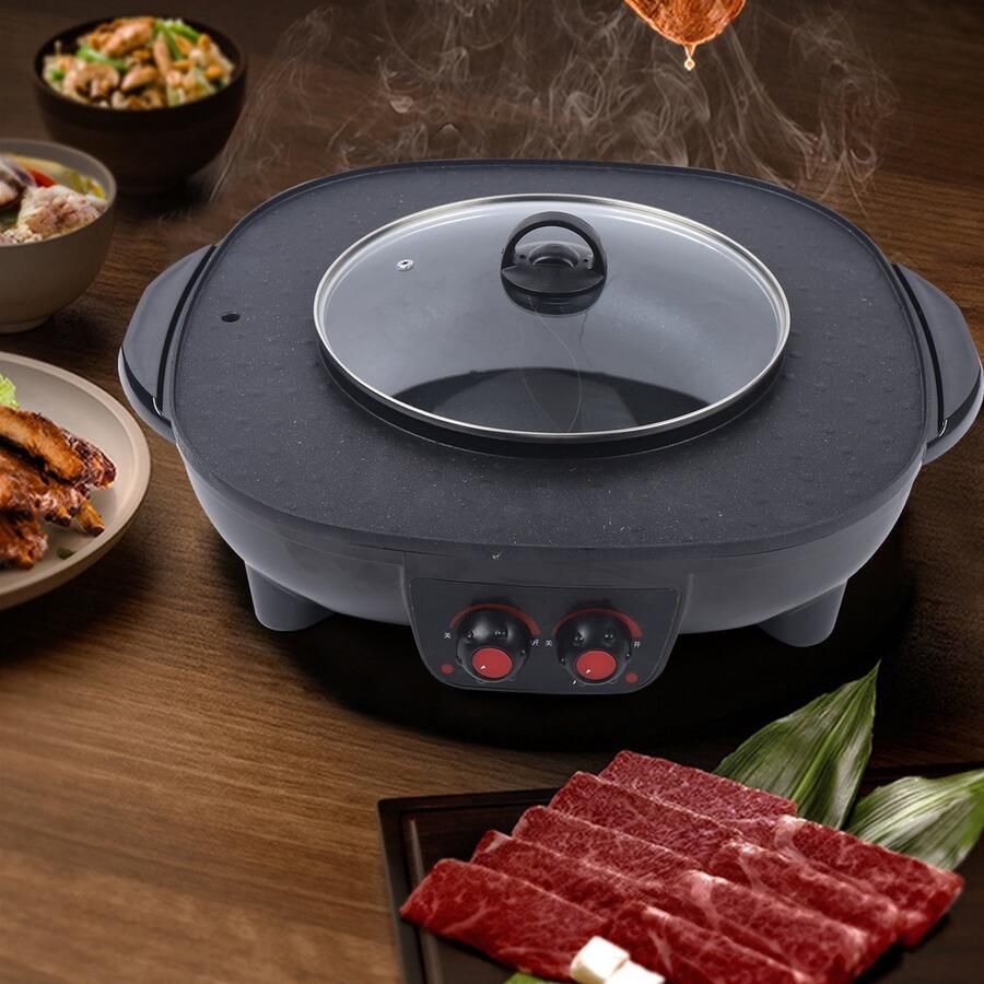Elektrische Grillplaat 2-in-1 Hot Pot Antiaanbaklaag Rookloos Voor Familie En Vrienden 4.9 Kg Voor Voedselfeest
