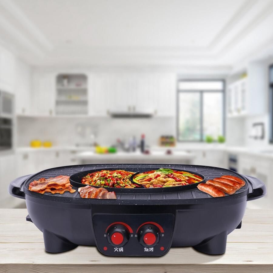 Elektrische Grillplaat 2000W 26cm Hotpot & Grill Combo Multifunctioneel Voor Binnen En Buiten