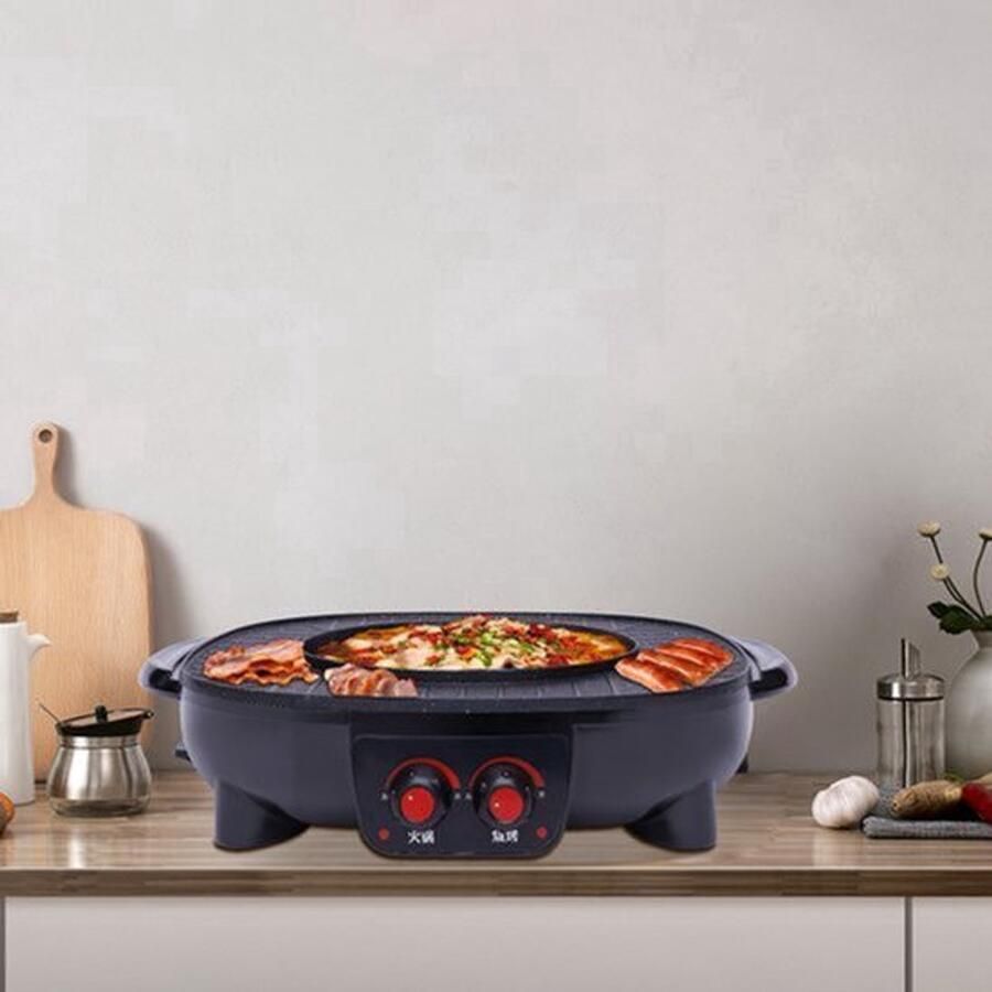 Elektrische Grillplaat 2000W 26cm Hotpot & Grill Combo Multifunctioneel Voor Binnen En Buiten