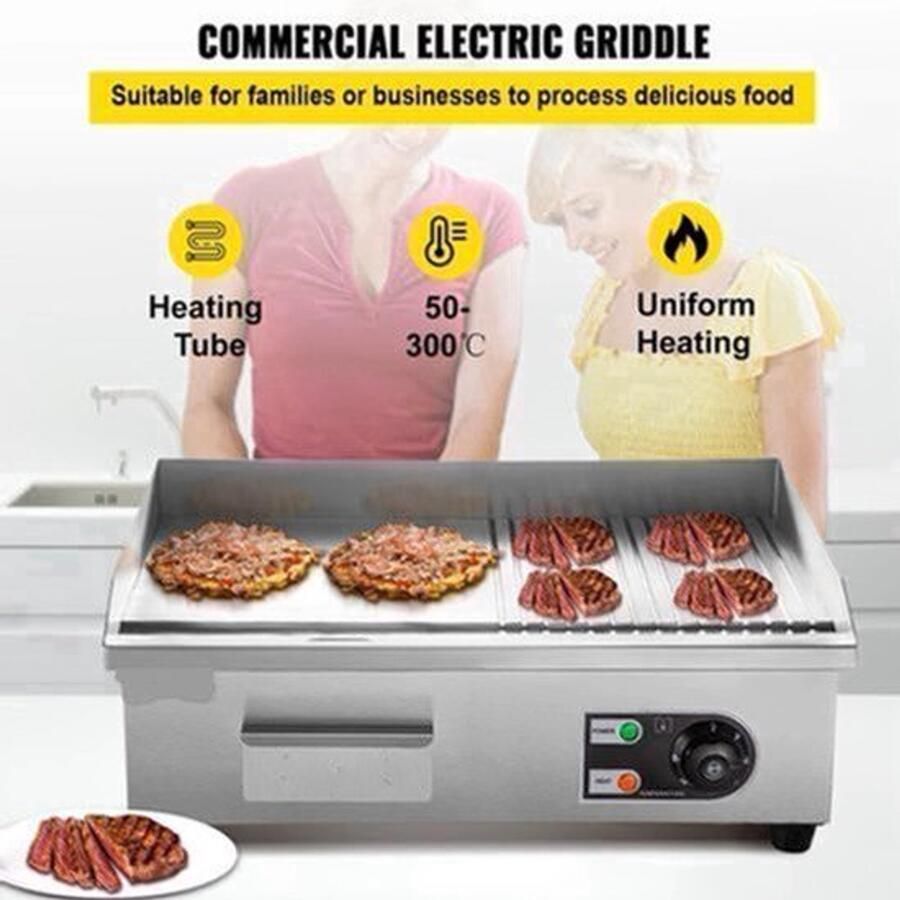 Elektrische Grillplaat 2000W – Grillplaat Teppanyaki Grill Roestvrij Staal – 50-300°C Temperatuurregeling – 14 inch Voor Horeca -en Thuisgebruik Ruim Bakoppervlak