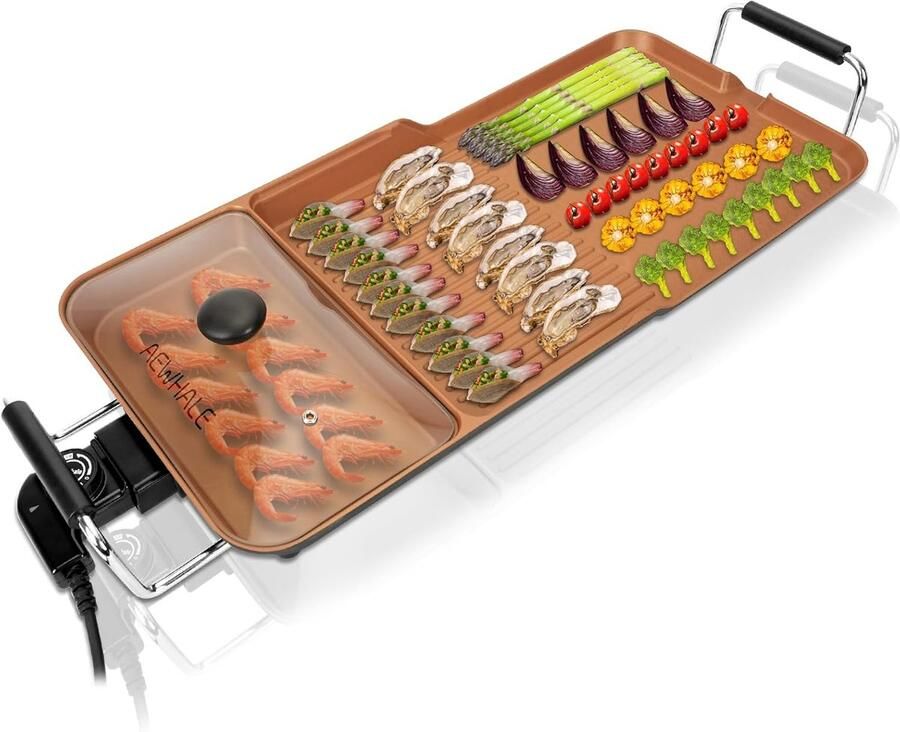 Elektrische grillplaat 2000W XL-tafelgrill Goud Geschikt voor zes personen antiaanbaklaag instelbare temperatuur geschikt voor gebruik binnen en buiten
