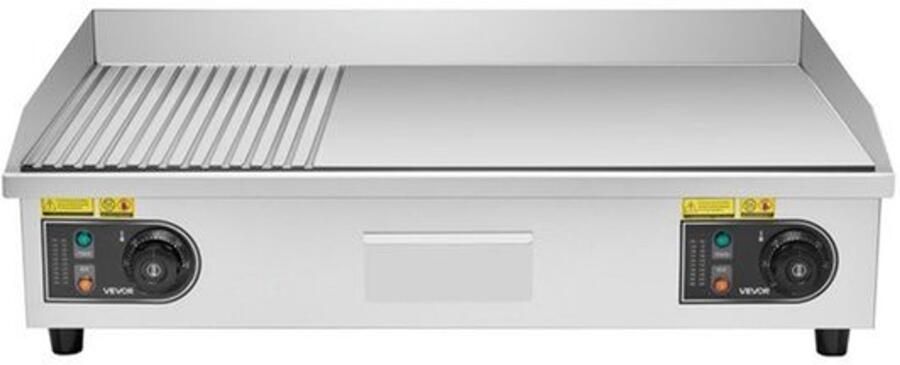 Elektrische Grillplaat 4400 W Half Geribbeld Half Glad 725x400 mm Grilloppervlak IJzer Kookplaat RVS Behuizing Voor Steak En Barbecue