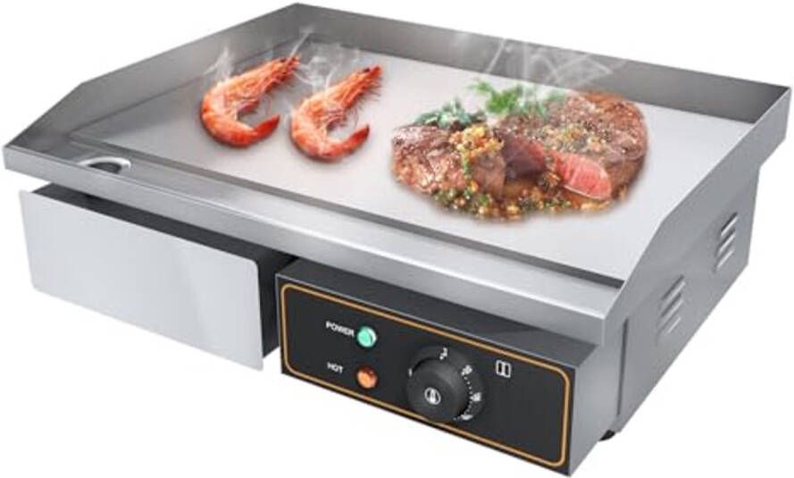 Elektrische Grillplaat 55 cm met Thermostaat en Roestvrij Staal