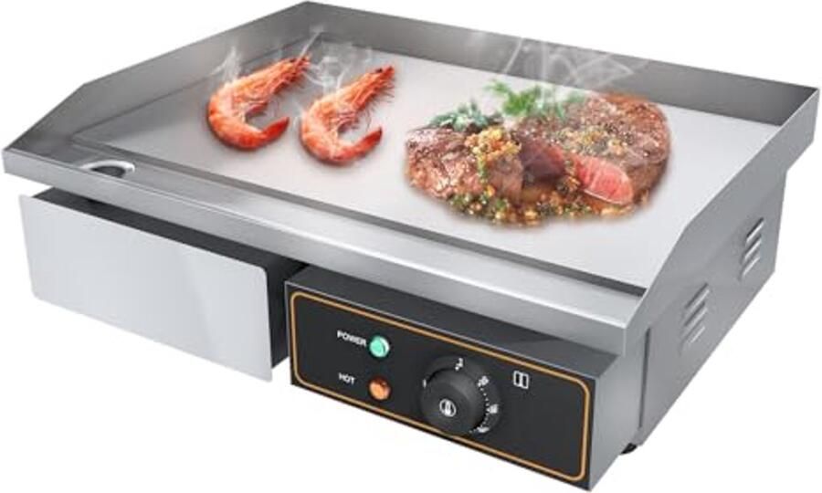 Elektrische Grillplaat 55 cm met Thermostaat en Roestvrij Staal