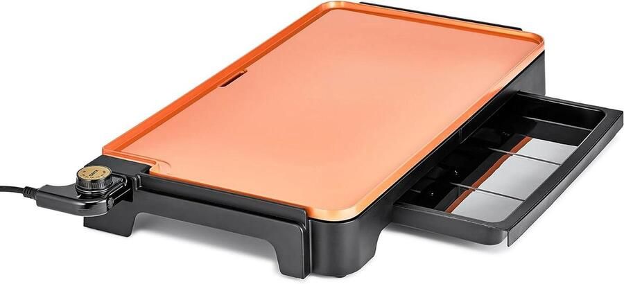 Elektrische Grillplaat Bakplaat Binnen Grill Gezellig koken Titanium Keramische Coating 55.9 cm Matzwart Koper