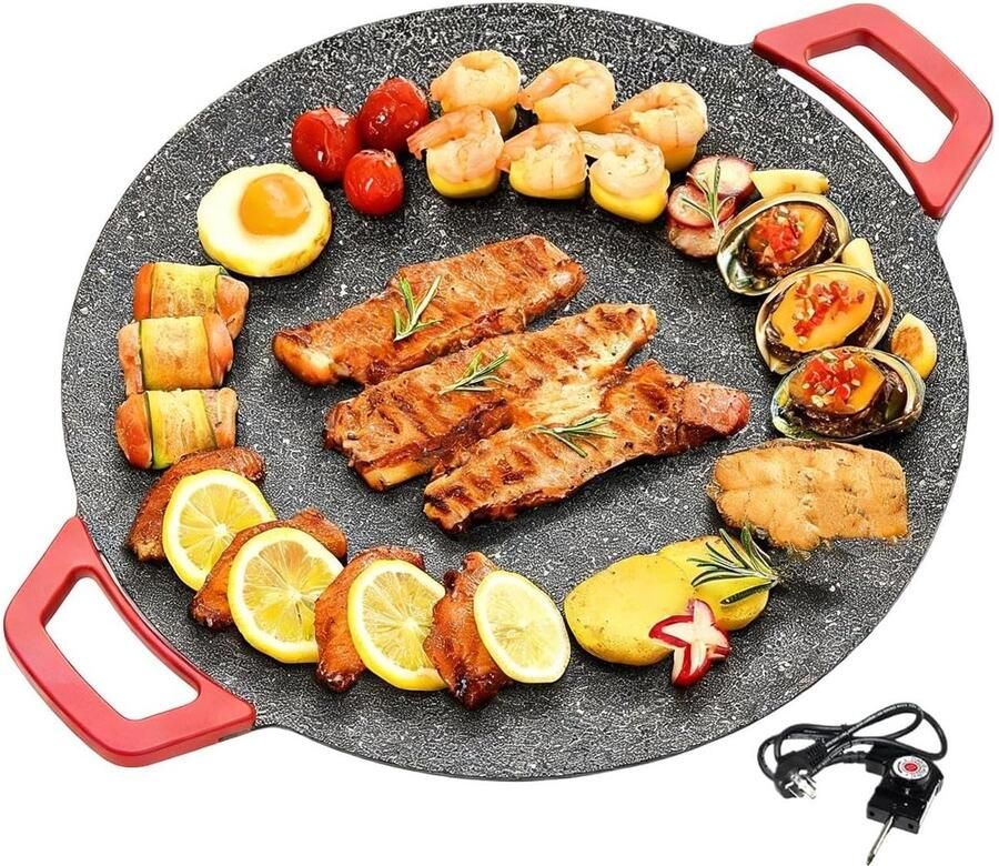 Elektrische Grillplaat Bakplaat Frituurplaat Buiten Koken Anti-Aanbak Laag 30 cm Diameter