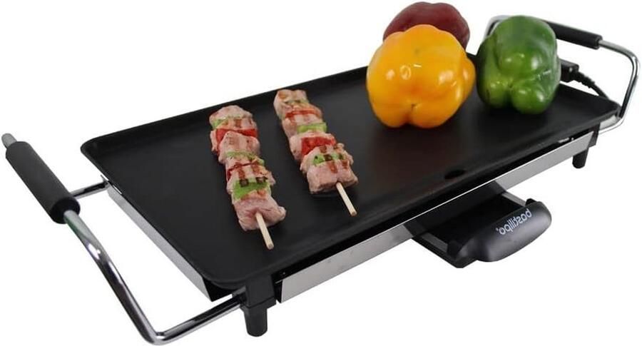 Elektrische Grillplaat Bakplaat Grill Gezellig Tafelen Antiaanbaklaag PFOA-vrij 46 x 26 cm Zwart