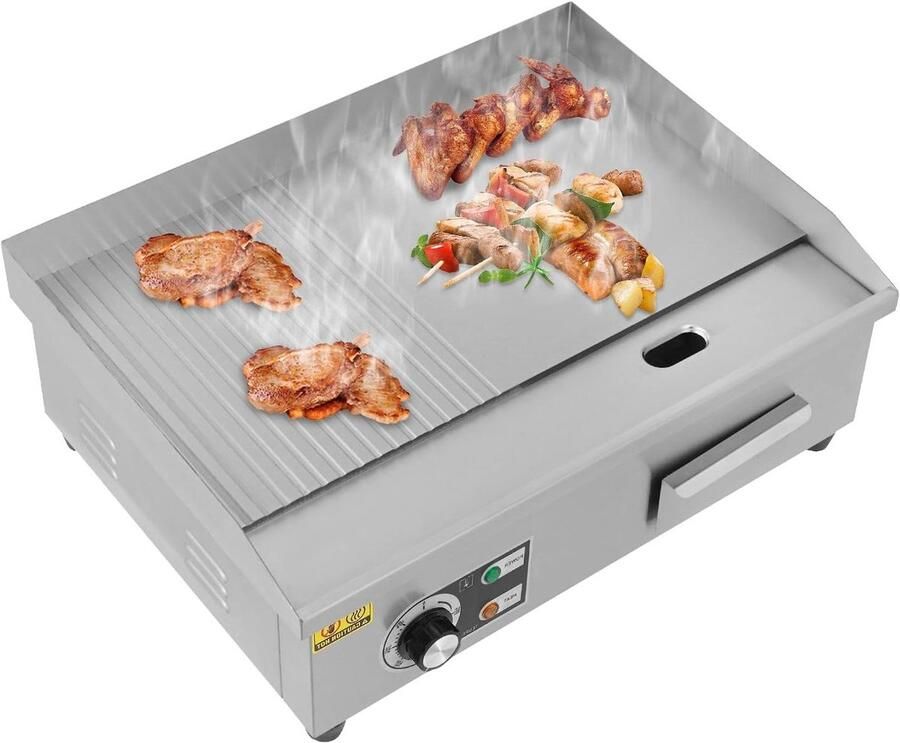 Elektrische Grillplaat Bakplaat Grill Professioneel Grillen Roestvrij Staal 55 x 43 cm Zilver