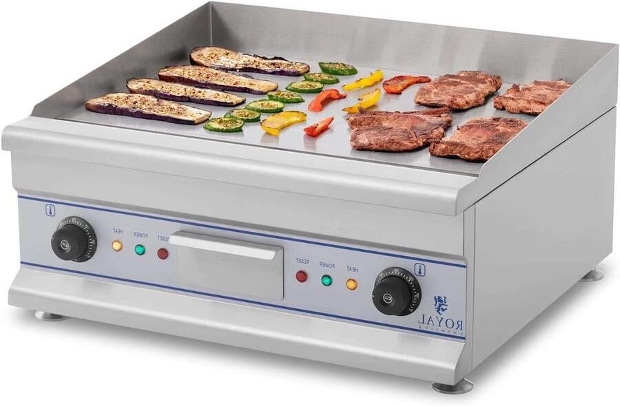 Elektrische Grillplaat Bakplaat Grill Professioneel Koken Dubbele Verwarmingsvlakken 60 cm Zilver