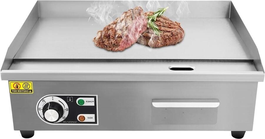 Elektrische Grillplaat Bakplaat Grill Professioneel Koken Snelle Opwarming 55x30 cm Zilver