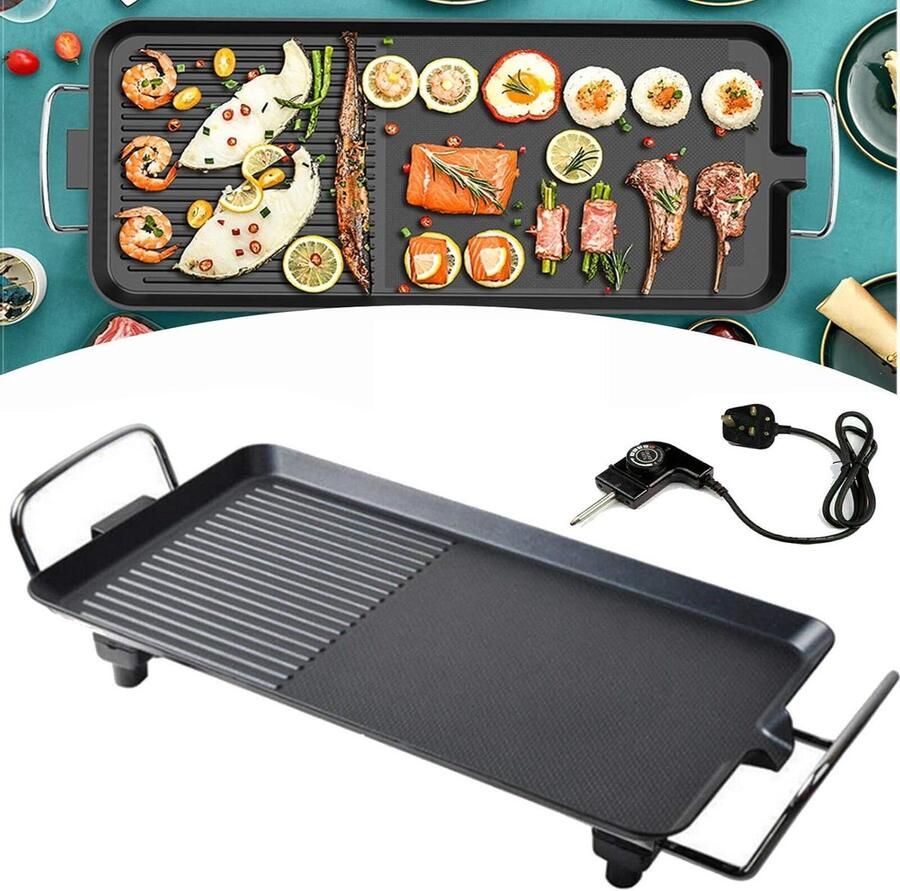 Elektrische Grillplaat Bakplaat Hete Plaat Gezellig Eten Snelle Opwarming 67 x 29.5 cm Zwart