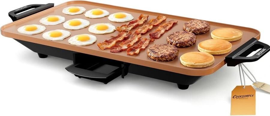 Elektrische Grillplaat Bakplaat Koekenpan Familiediners Bereiden Keramische Antiaanbaklaag 50x30 cm Koper