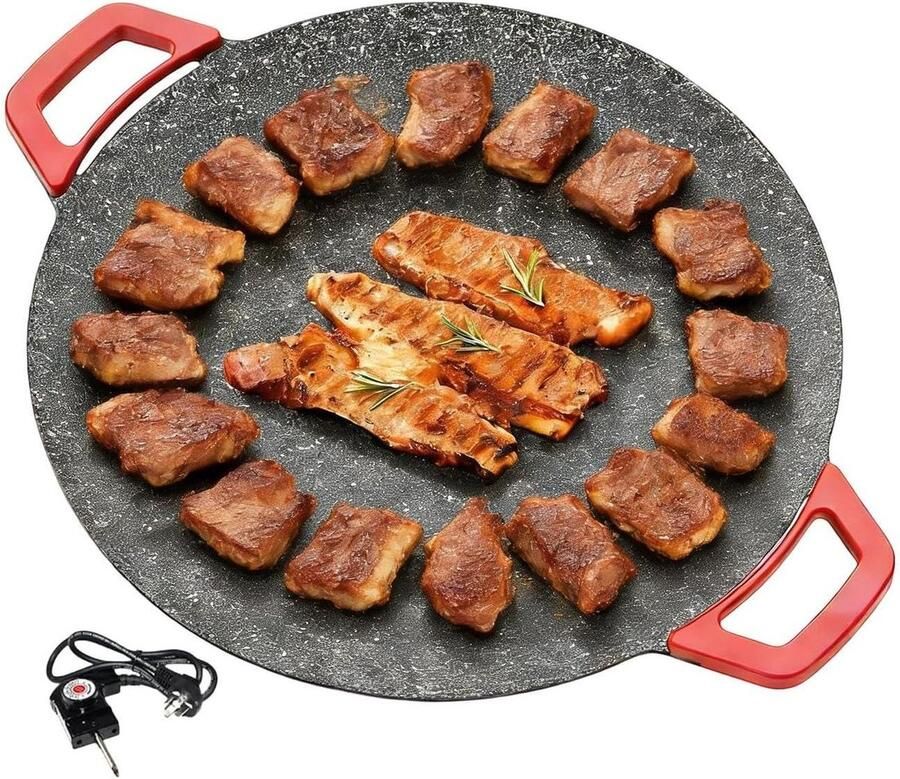 Elektrische Grillplaat Bakplaat Kookplaat Thuis Koken Buiten Gelijkmatige Verwarming 30 cm Zwart