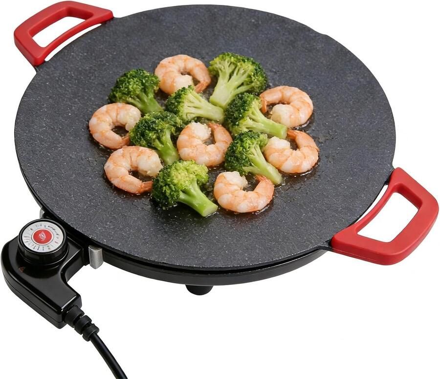 Elektrische Grillplaat Bakplaat Pan Gelijkmatig Koken 5 standen controle 36 cm breed Rood