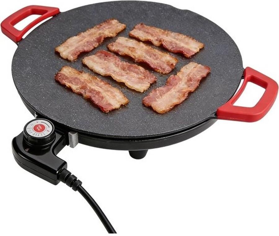 Elektrische Grillplaat Bakplaat Plaat Binnen Buiten Koken Antiaanbaklaag 5 standen 36 cm Breed Rood