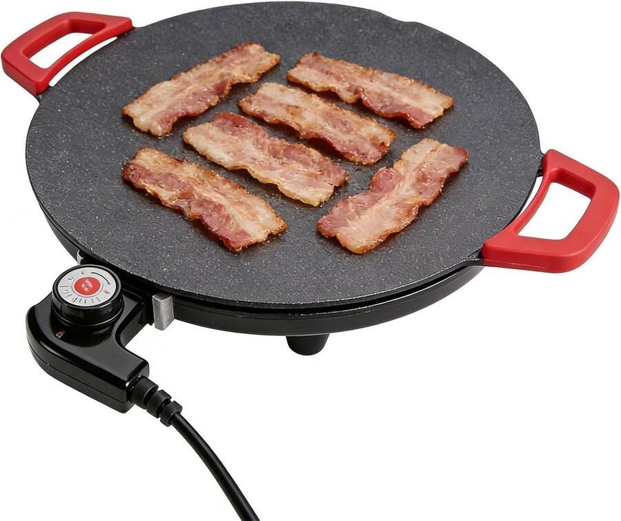 Elektrische Grillplaat Bakplaat Plaat Binnen Buiten Koken Antiaanbaklaag 5 standen 36 cm Breed Rood