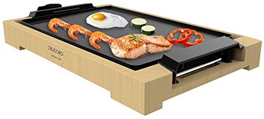 Elektrische Grillplaat Bakplaat Plaat Gezond Koken Bamboe Structuur 37.5x24.5 cm Zwart