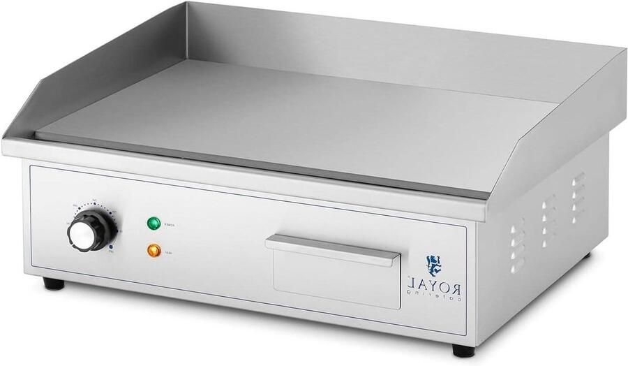 Elektrische Grillplaat Bakplaat Plaatgrill Professioneel Koken Glad Gietijzeren Oppervlak 530 x 350 mm Zilver