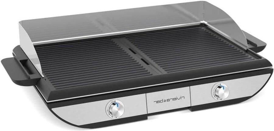 Elektrische Grillplaat Bakplaat Plancha Gezond Koken Dubbele Platen 50x30cm Zwart RVS