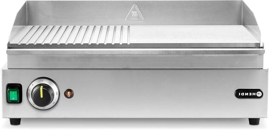 Elektrische Grillplaat Bakplaat Plancha Professioneel Koken Half Glad Geribbeld 52x33 cm Zilver