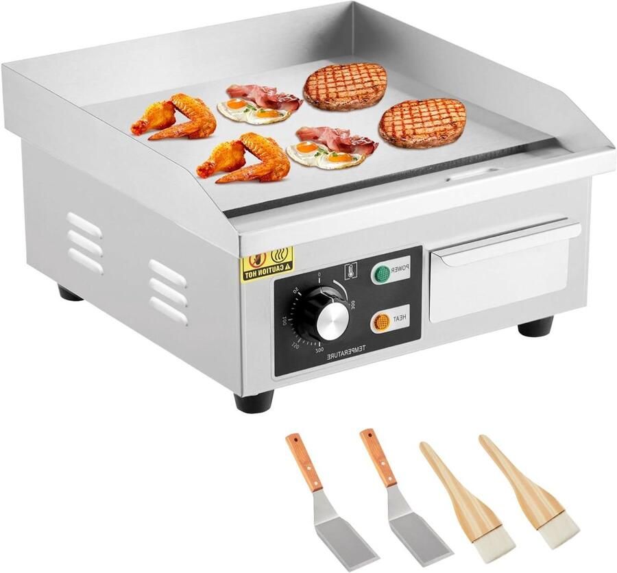 Elektrische Grillplaat Bakplaat Platte Grill Gerechten Bereiden Anti-aanbaklaag 356 cm Verzilverd