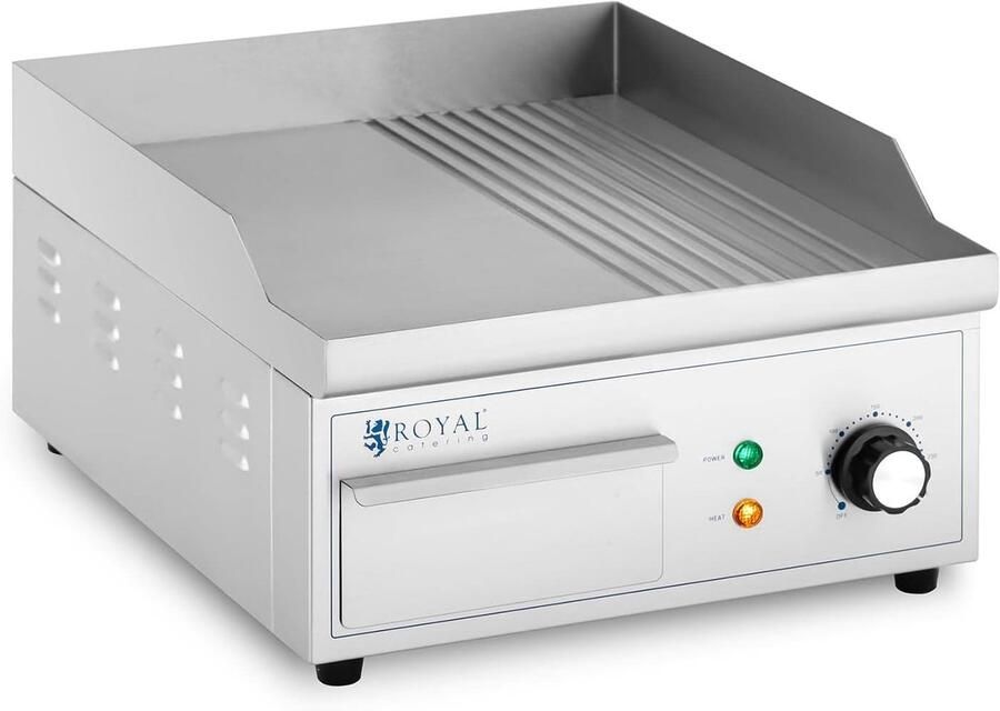 Elektrische Grillplaat Bakplaat Professioneel Grillen Half Glad Half Ribbel 36 x 38 cm Zilver