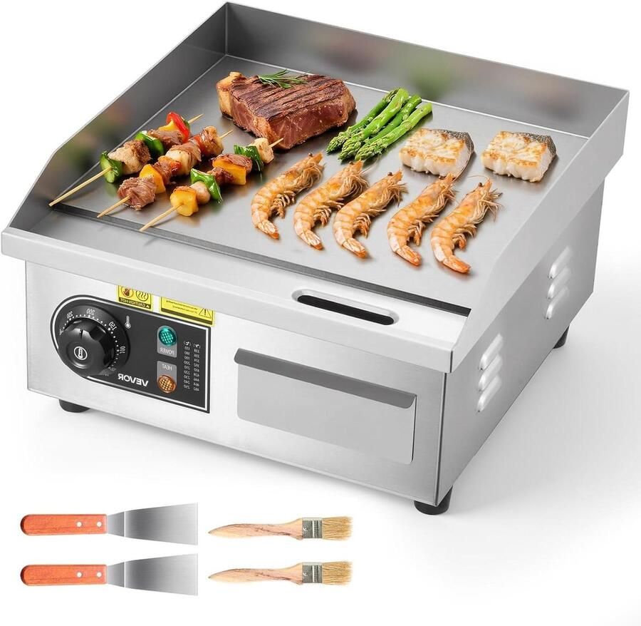 Elektrische Grillplaat Bakplaat Professioneel Koken Snelle Temperatuurregeling 35.5 x 30 cm Zilver