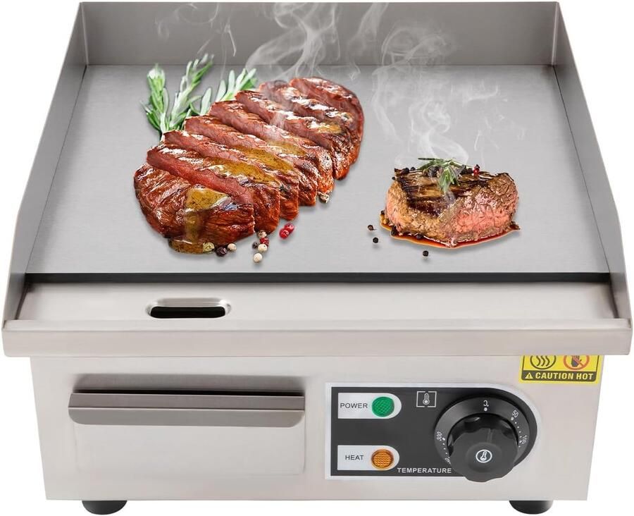 Elektrische Grillplaat Bakplaat Professioneel Koken Instelbare Temperatuur 35.5 cm Zilver