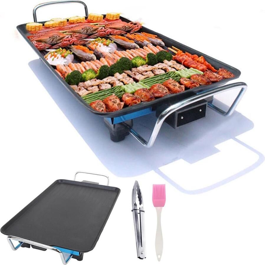 Elektrische Grillplaat Bakplaat Tafelgrill Gezellig Tafelen Verstelbare Thermostaat 28x20 cm