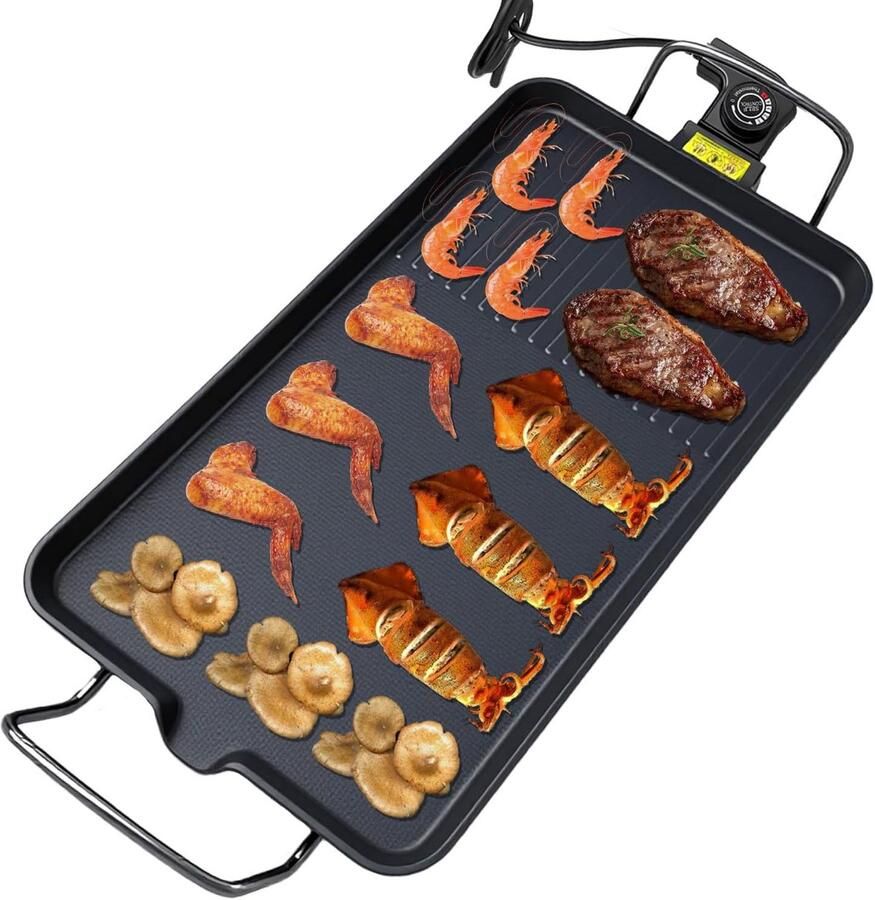 Elektrische grillplaat Bakplaat tafelmodel Binnen barbecueën Twee zone design 47 x 265 cm Zwart