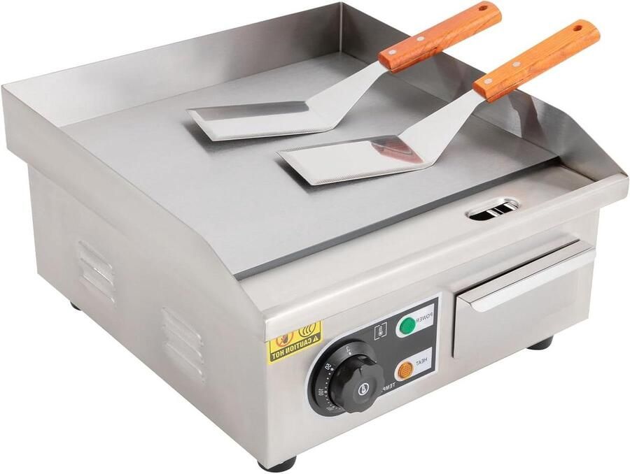 Elektrische Grillplaat Bakplaat Teppanyaki Grill Gelijkmatig Grillen Grote Capaciteit 355 x 38 x 21 cm Zilver
