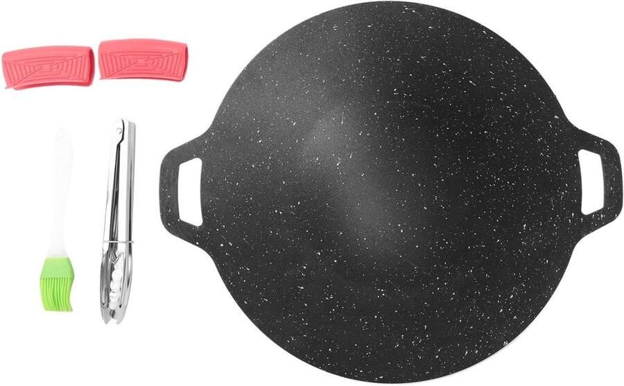 Elektrische Grillplaat Barbecue Vleespot Buiten Koken Snelle Warmtegeleiding 34cm Diameter Zwart
