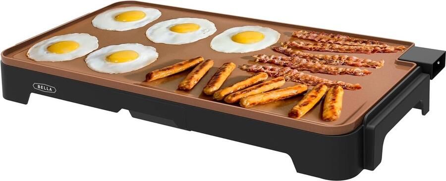 Elektrische grillplaat bereidt 15 eieren in één keer gezonde eco-antiaanbaklaag moeiteloos te reinigen groot intrekbaar kookoppervlak 30 5 x 56 cm koper zwart