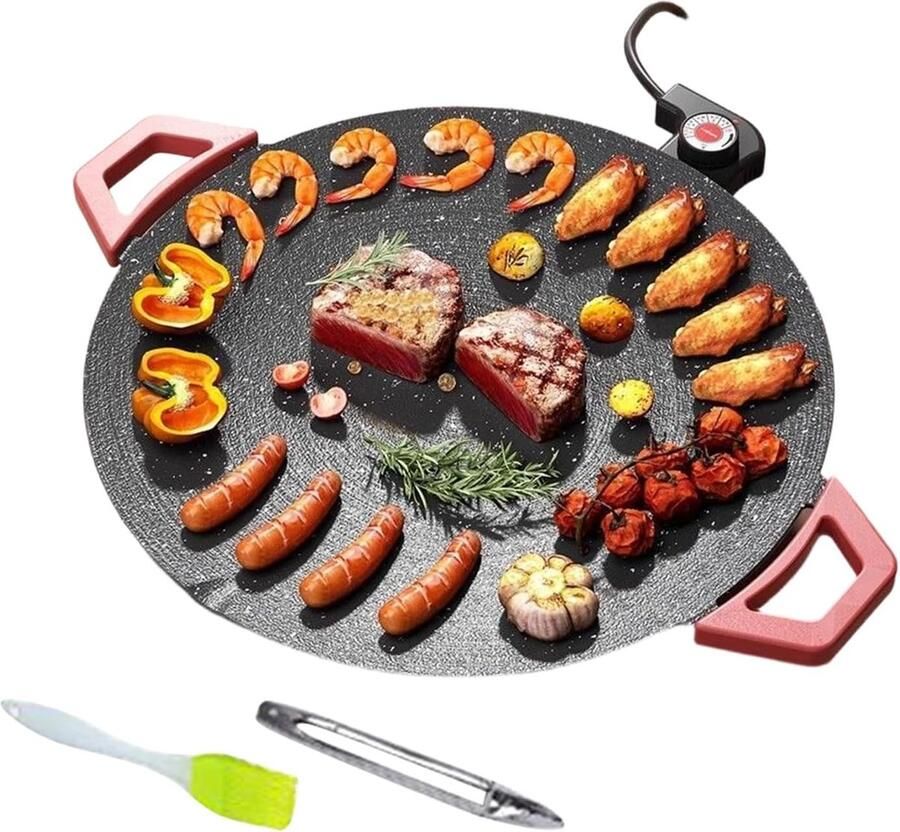 Elektrische Grillplaat Binnen Grill Comfortabel Koken Geurvrije Bereiding ca. 36 cm Zwart