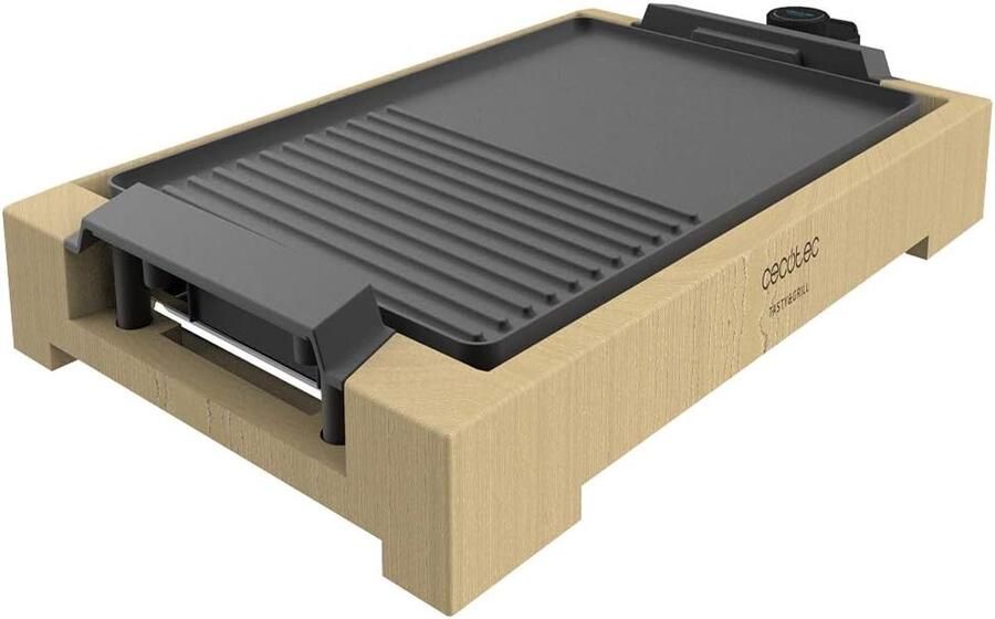 Elektrische Grillplaat Buiten Koken Gezellig Tafelen Gelijkmatige Warmte 37.5x24.5 cm Bamboo Zwart